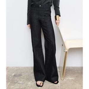 Zara Relaxed Bootcut Jeans Blue Dark Wash Denim High Waist Flared Size 4